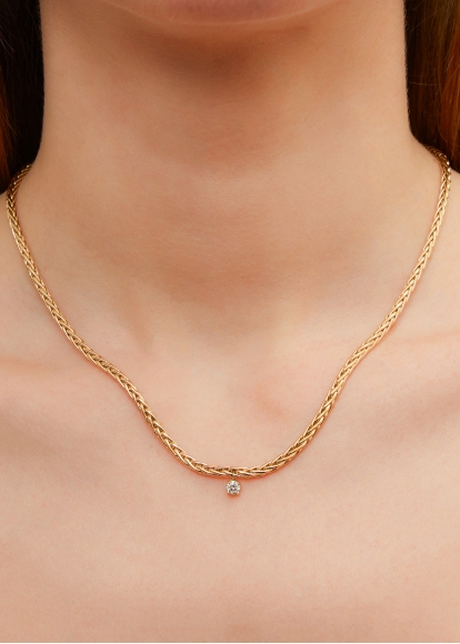 COLLIER PALMIER FLOTTANT DIAMANT ROND OR JAUNE