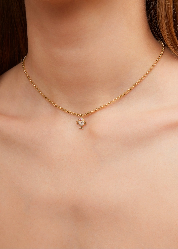 COLLIER PETIT POISSON OR JAUNE