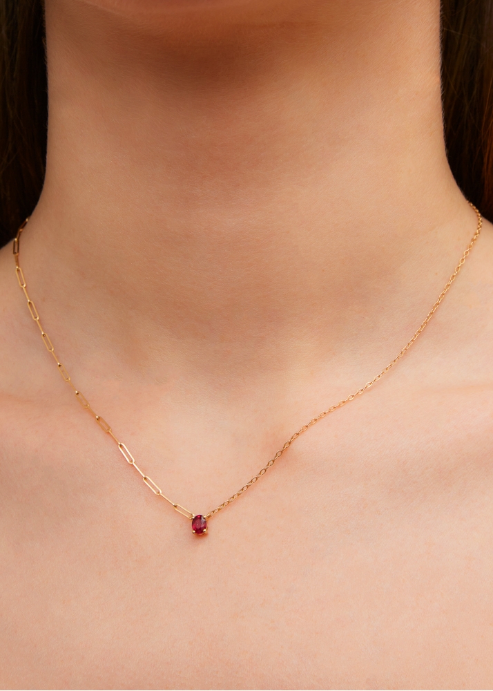 COLLIER SOLITAIRE RUBIS PM OR JAUNE