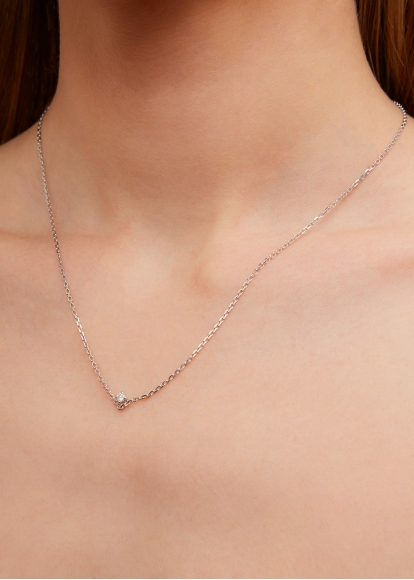 COLLIER SOLITAIRE V DIAMANT PM OR BLANC