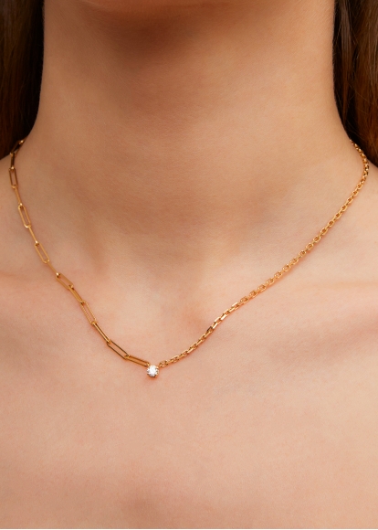 COLLIER SOLITAIRE DIAMANT ROND GM OR JAUNE