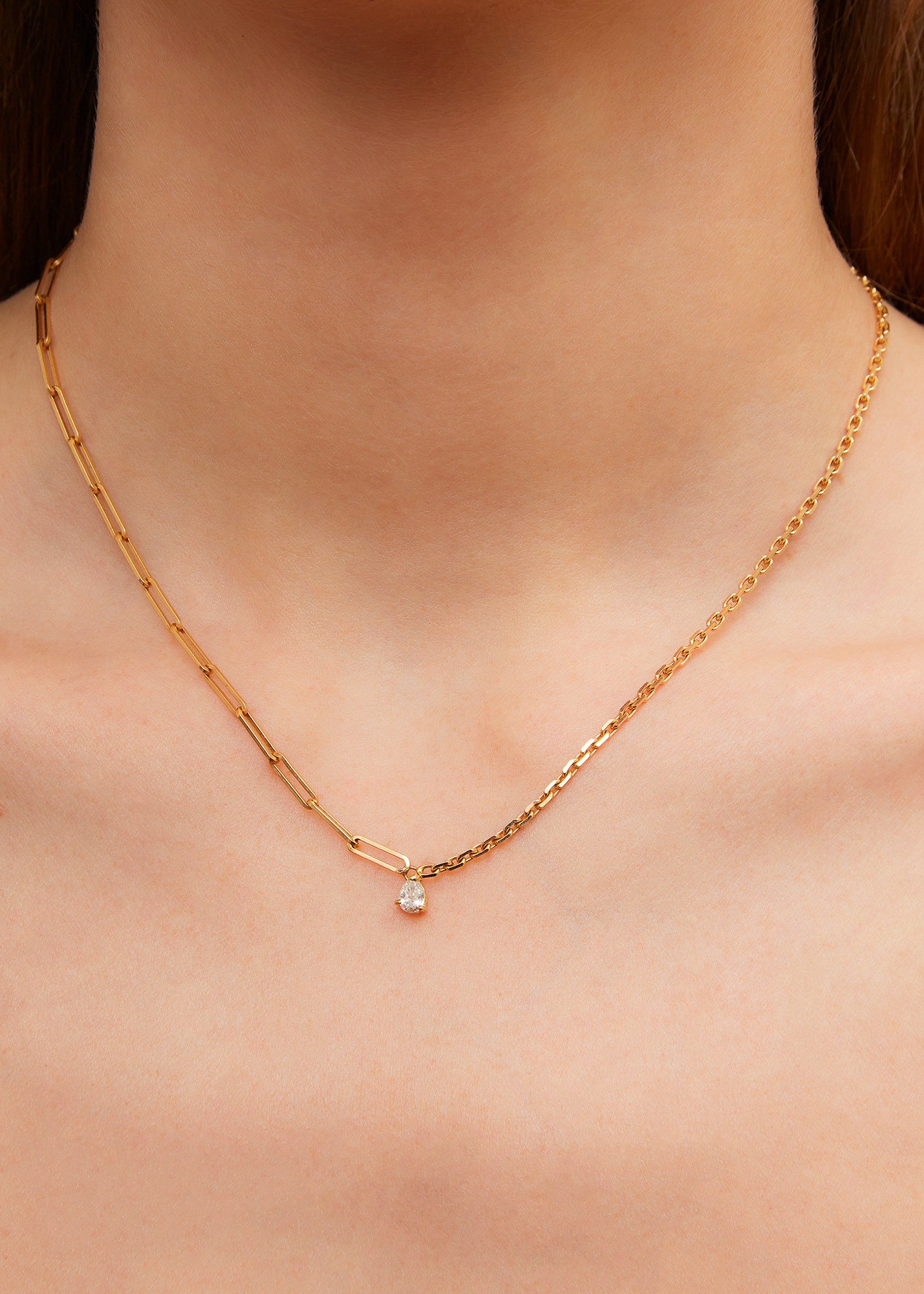 COLLIER SOLITAIRE DIAMANT POIRE GM OR JAUNE