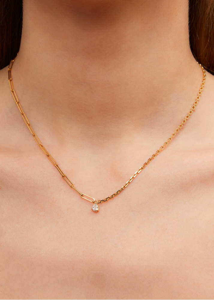 COLLIER SOLITAIRE DIAMANT POIRE GM OR JAUNE