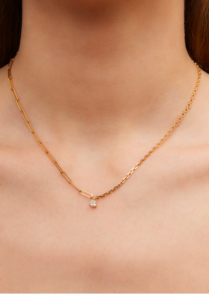 COLLIER SOLITAIRE DIAMANT POIRE GM OR JAUNE