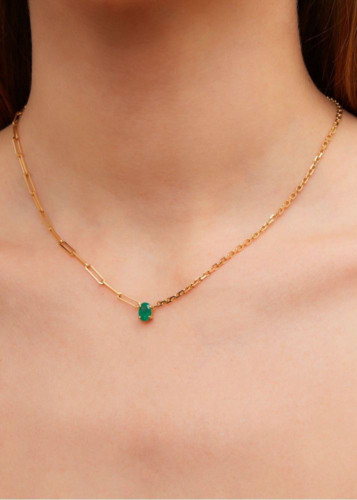 COLLIER SOLITAIRE ÉMERAUDE GM OR JAUNE