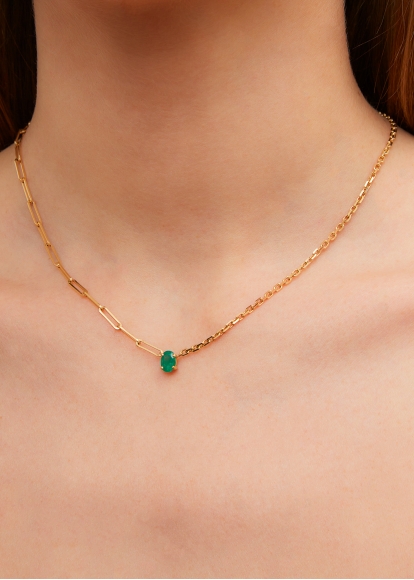 COLLIER SOLITAIRE ÉMERAUDE GM OR JAUNE