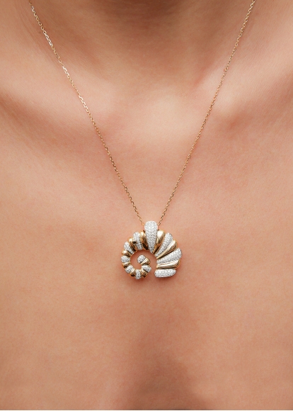 PENDENTIF ÉLÉPHANT COQUILLAGE DIAMANTS OR JAUNE