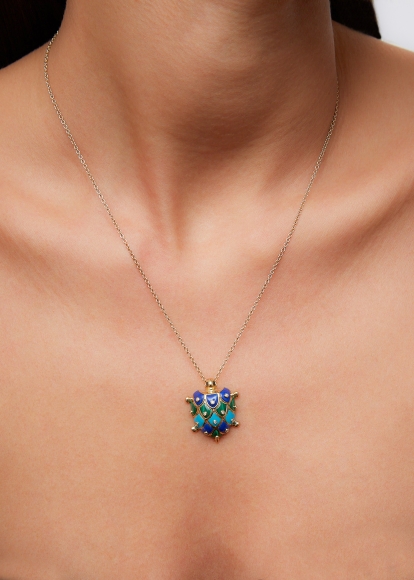 PENDENTIF TORTUE MALACHITE OR JAUNE