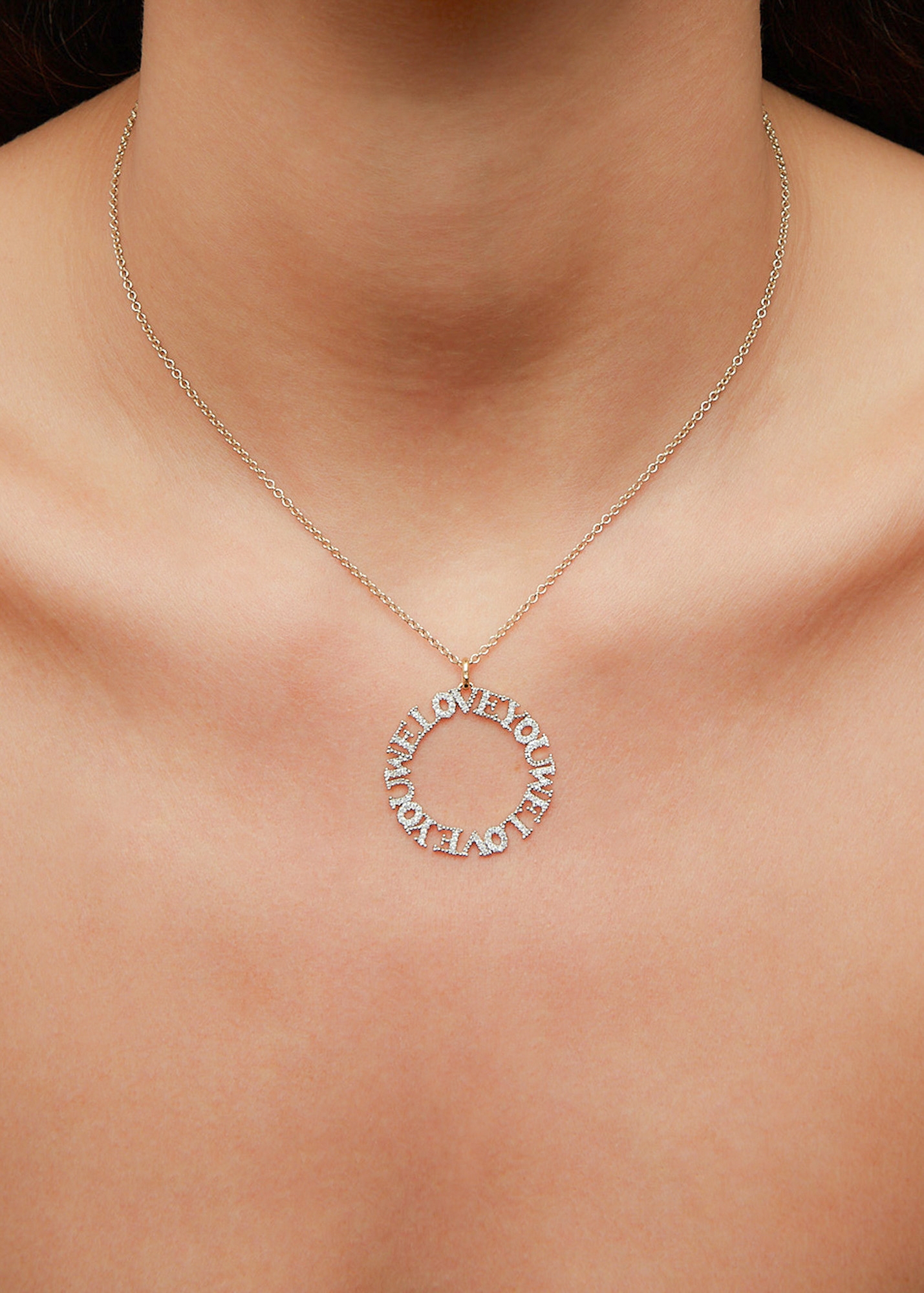 PENDENTIF WE LOVE YOU DIAMANTS OR JAUNE