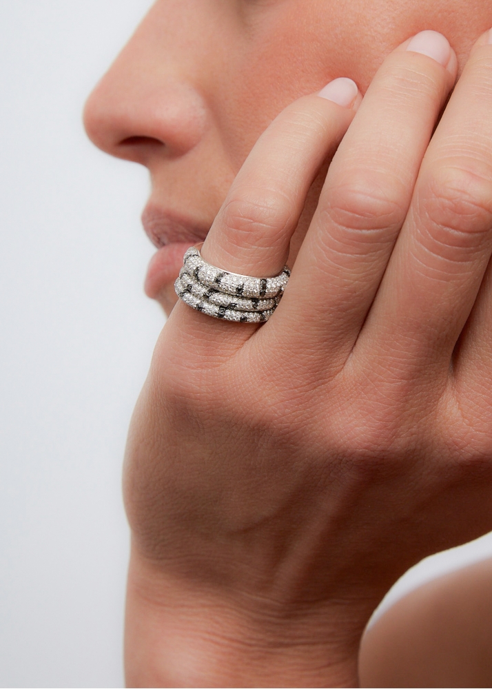 ALLIANCE ZÈBRE DIAMANTS OR BLANC