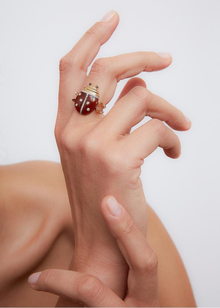 BAGUE COCCINELLE OR JAUNE