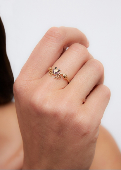 BAGUE MINI CRABE RUBIS OR JAUNE
