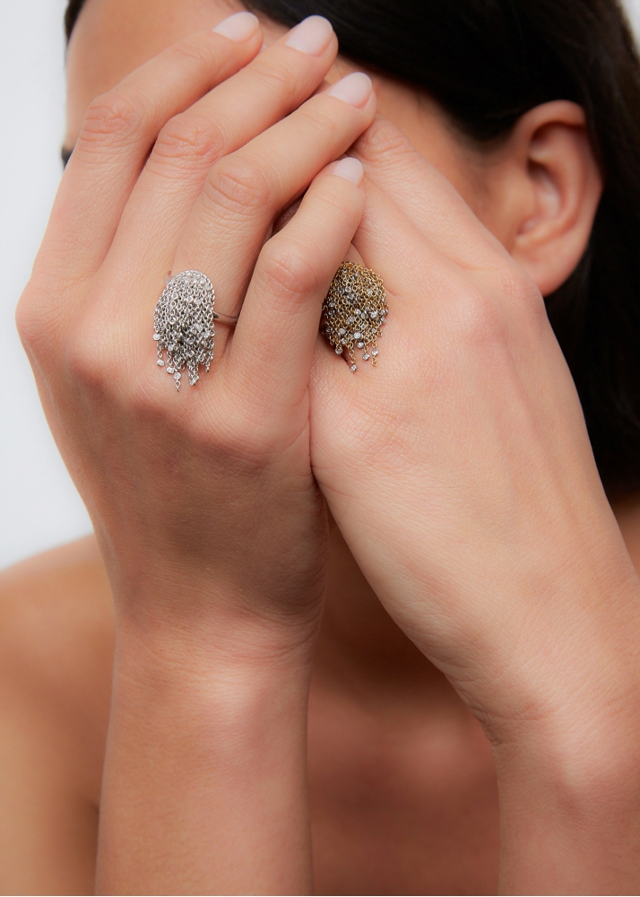 BAGUE POMPON DIAMANTS OR BLANC