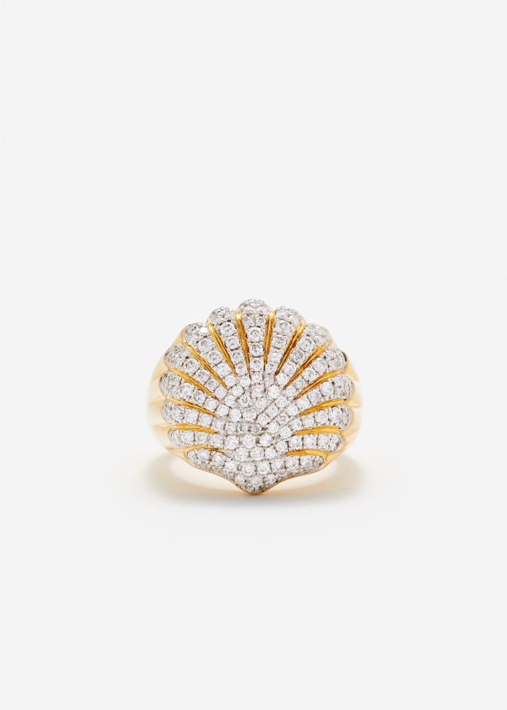 CHEVALIÈRE COQUILLAGE FULL DIAMANTS OR JAUNE