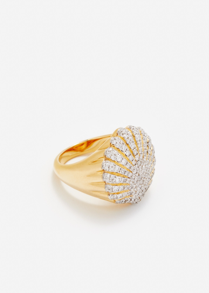 CHEVALIÈRE COQUILLAGE FULL DIAMANTS OR JAUNE