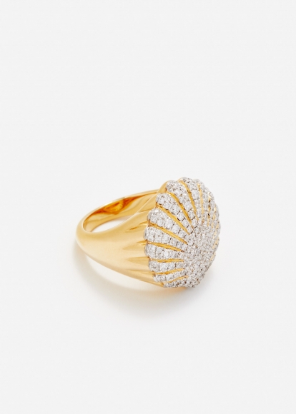 CHEVALIÈRE COQUILLAGE FULL DIAMANTS OR JAUNE