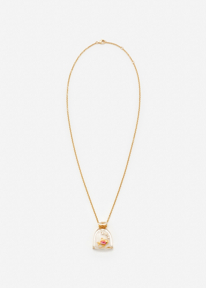 COLLIER POISSON ROUGE OR JAUNE
