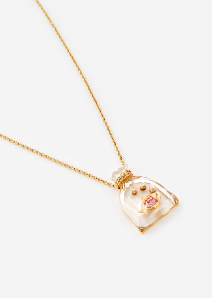 COLLIER POISSON ROUGE OR JAUNE