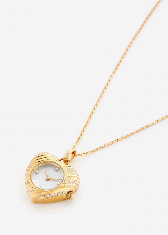PENDENTIF L'HORLOGE COEUR OR JAUNE
