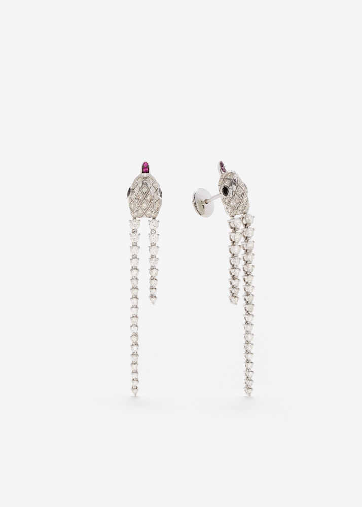 PAIRE DE BOUCLES D'OREILLE LONGUES PYTHON DIAMANTS OR BLANC