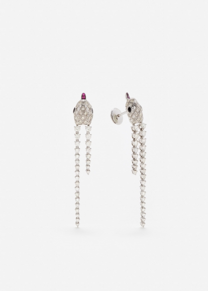 PAIRE DE BOUCLES D'OREILLE LONGUES PYTHON DIAMANTS OR BLANC