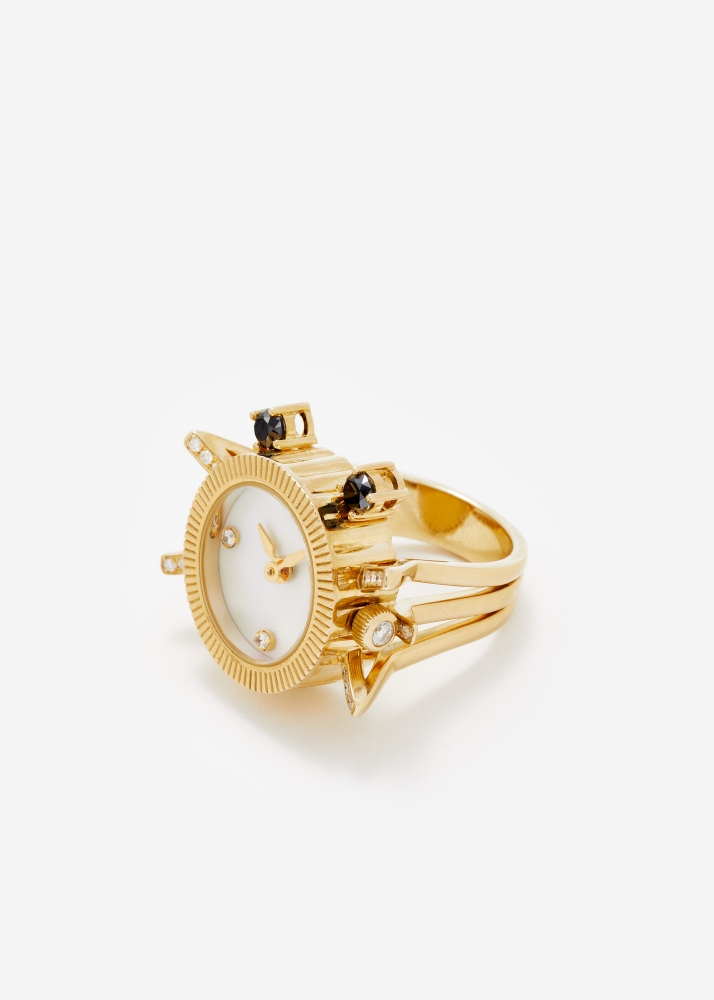 BAGUE MONTRE L'HORLOGE CRABE OR JAUNE
