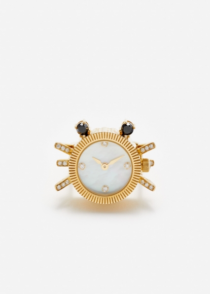 BAGUE MONTRE L'HORLOGE CRABE OR JAUNE
