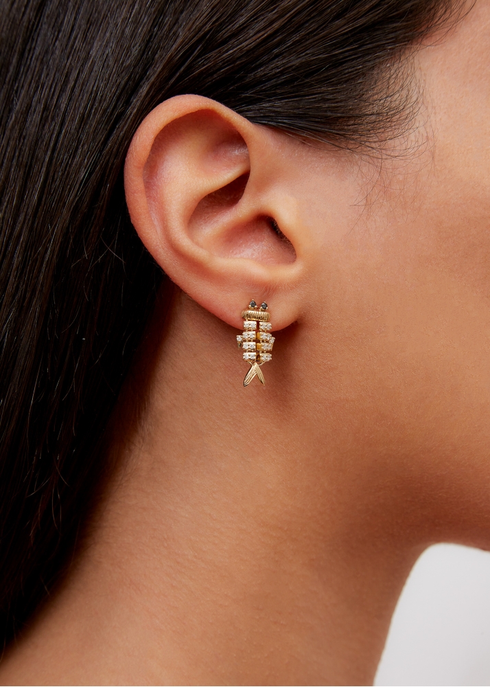 BOUCLE D'OREILLE SUPERFISH DIAMANTS OR JAUNE