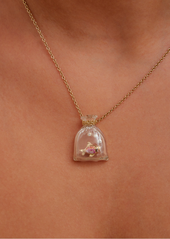 COLLIER POISSON ROUGE OR JAUNE