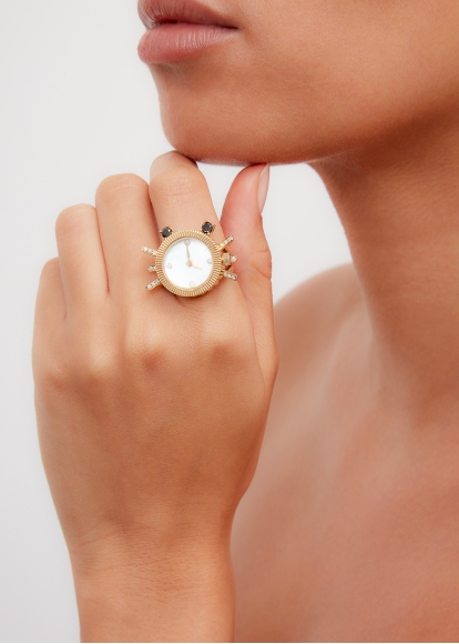 BAGUE MONTRE L'HORLOGE CRABE OR JAUNE