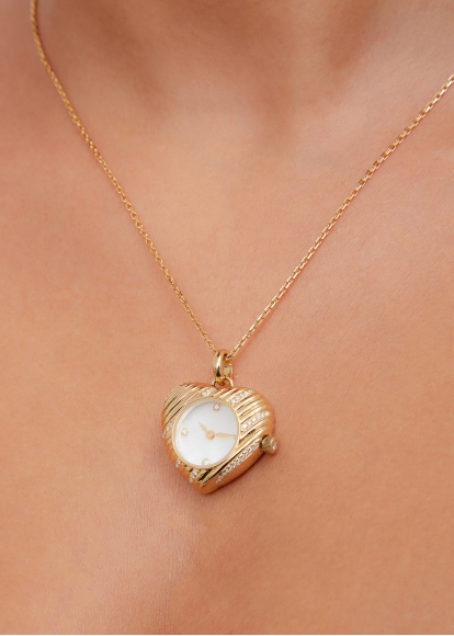 PENDENTIF L'HORLOGE COEUR OR JAUNE