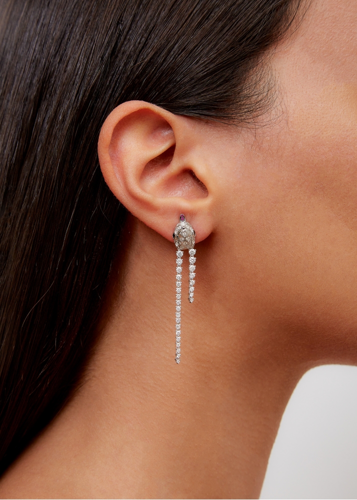 PAIRE DE BOUCLES D'OREILLE LONGUES PYTHON DIAMANTS OR BLANC