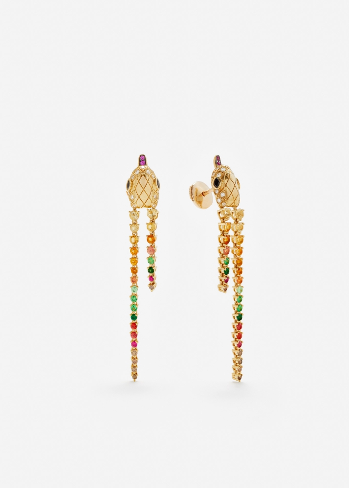 PAIRE DE BOUCLES D'OREILLE LONGUES PYTHON COULEUR OR JAUNE