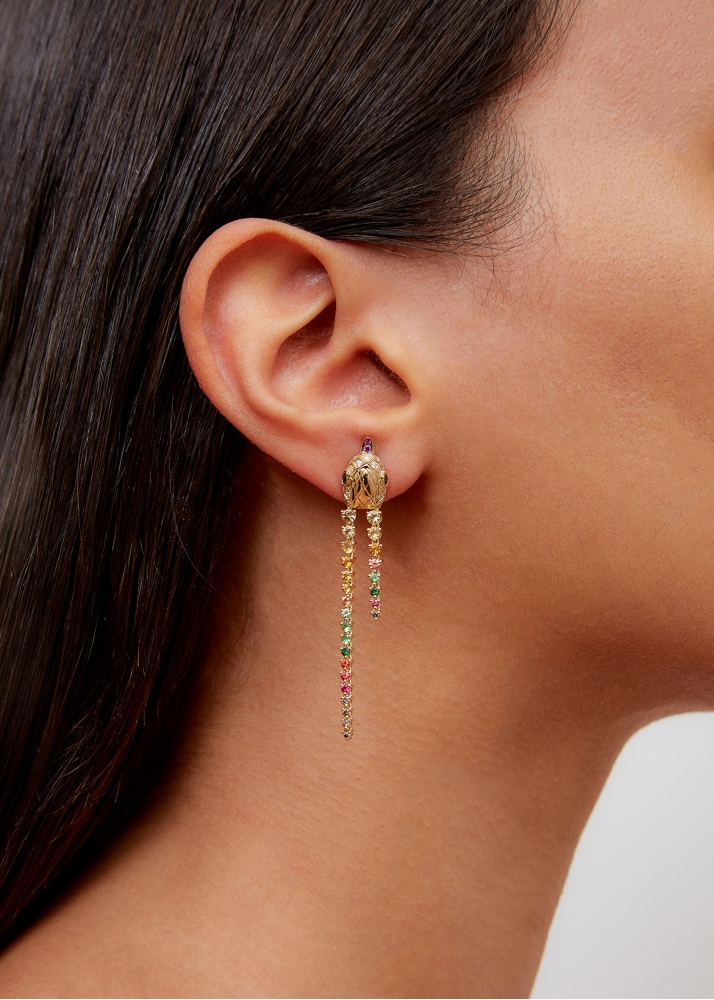 PAIRE DE BOUCLES D'OREILLE LONGUES PYTHON COULEUR OR JAUNE
