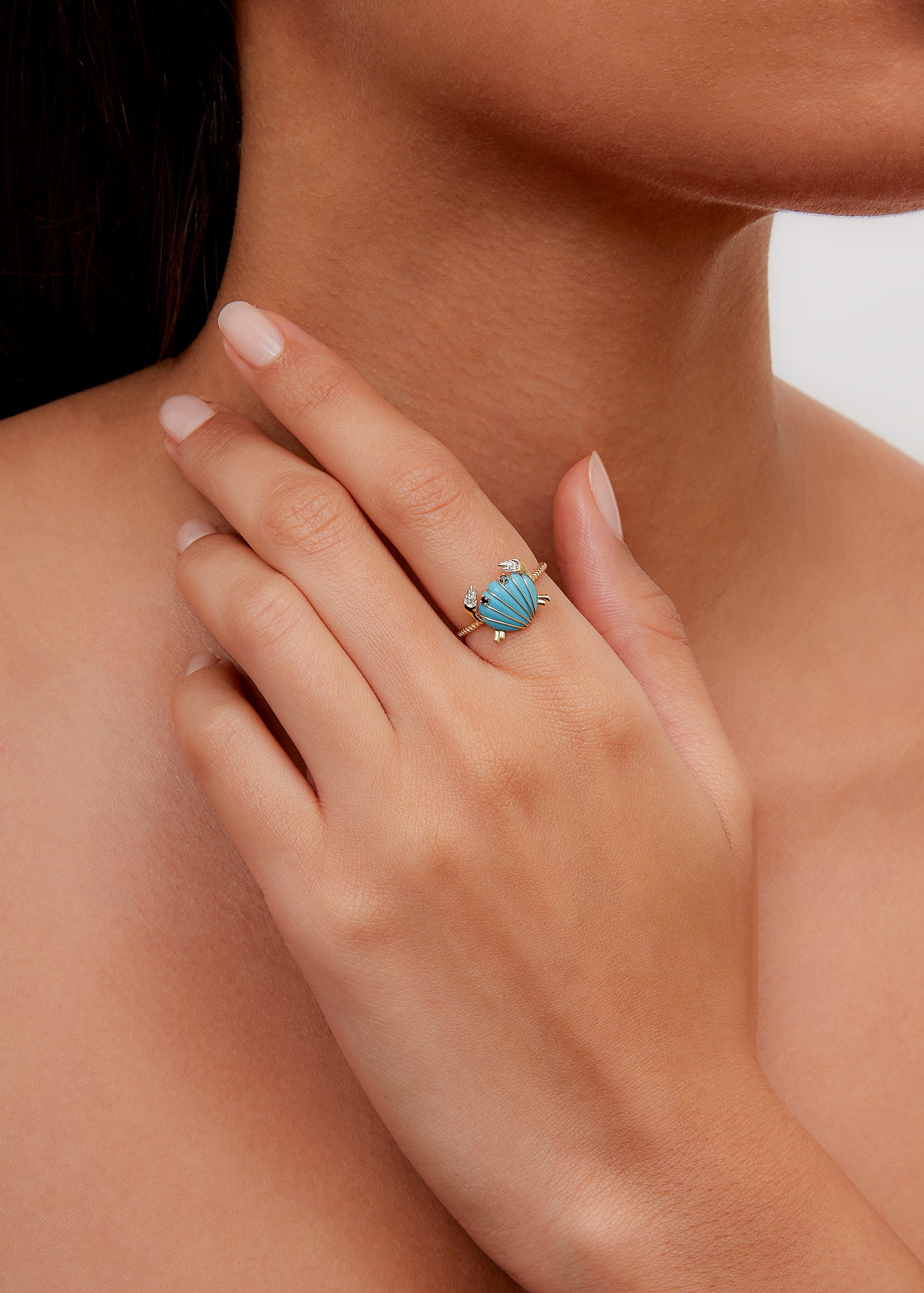MINI BAGUE CRABE COQUILLAGE TURQUOISE OR JAUNE