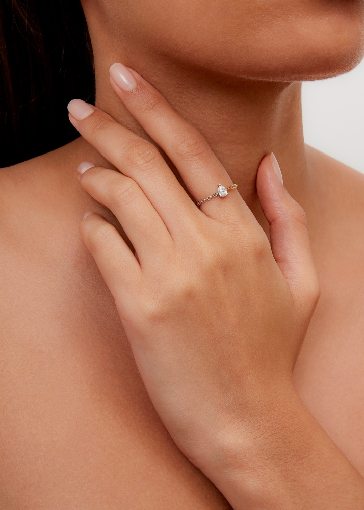 BAGUE SOLITAIRE DIAMANT POIRE GM 2 ORS