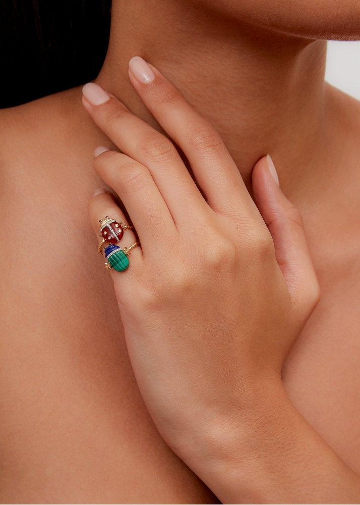 MINI BAGUE COCCINELLE OR JAUNE