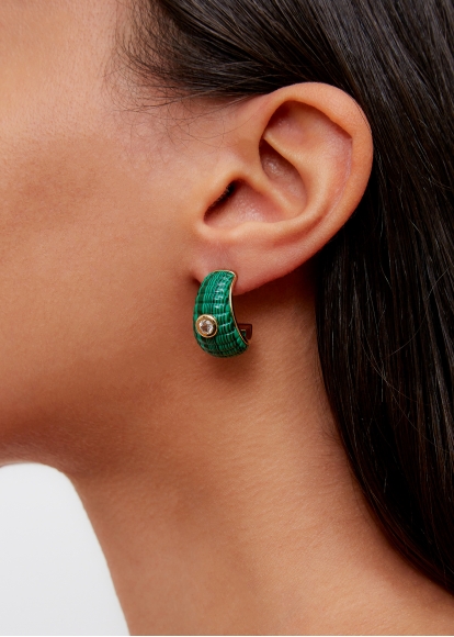 PAIRE DE CRÉOLES BERLINGOT TOPAZES MALACHITE OR JAUNE