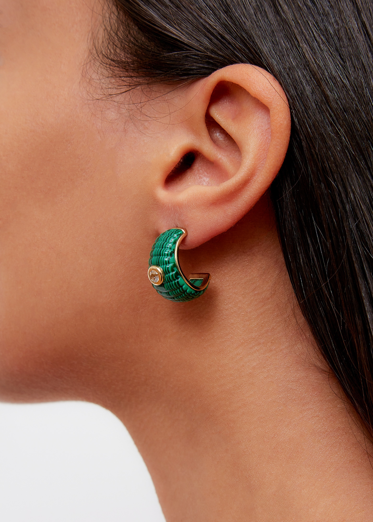PAIRE DE CRÉOLES BERLINGOT TOPAZES MALACHITE OR JAUNE
