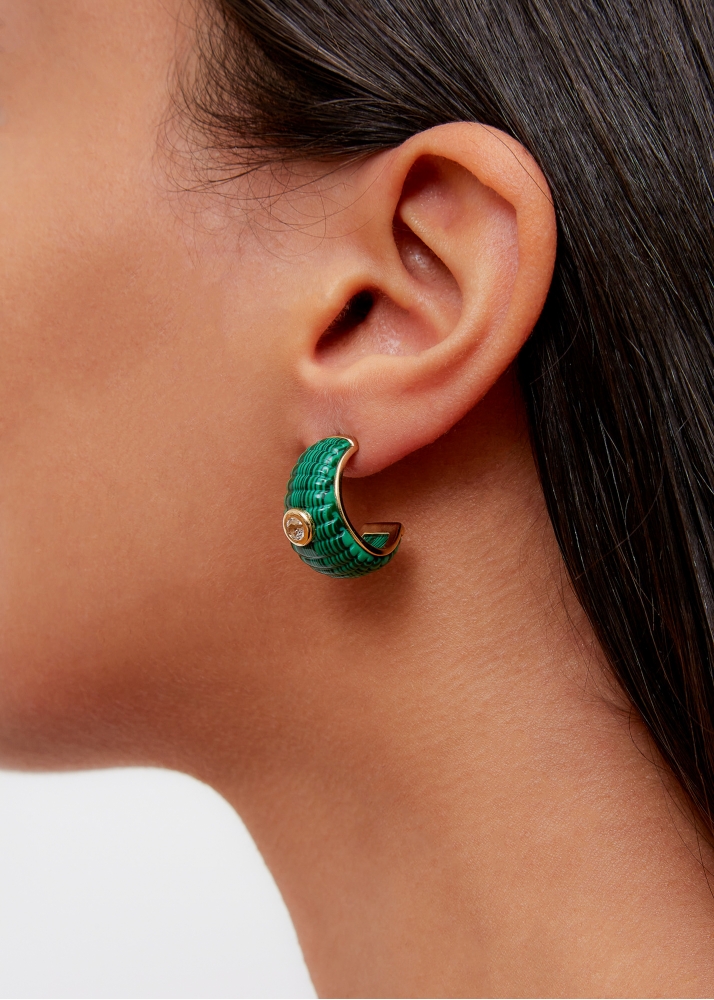 PAIRE DE CRÉOLES BERLINGOT TOPAZES MALACHITE OR JAUNE