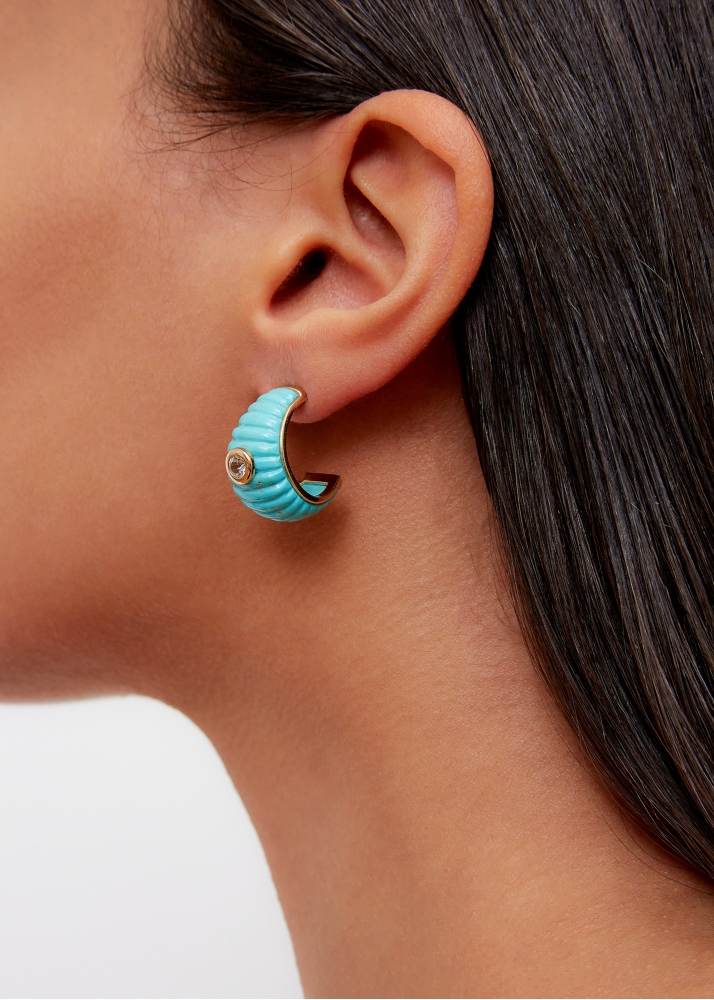 PAIRE DE CRÉOLES BERLINGOT TOPAZES TURQUOISE OR JAUNE