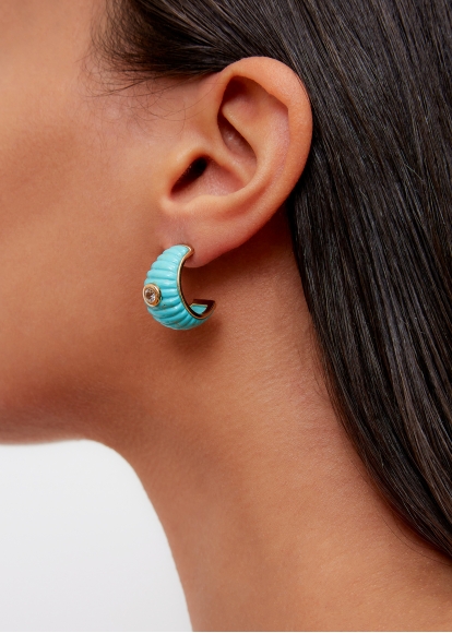 PAIRE DE CRÉOLES BERLINGOT TOPAZES TURQUOISE OR JAUNE