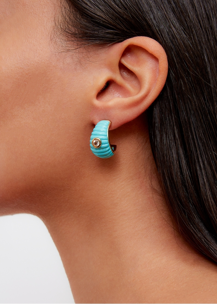 PAIRE DE CRÉOLES BERLINGOT TOPAZES TURQUOISE OR JAUNE