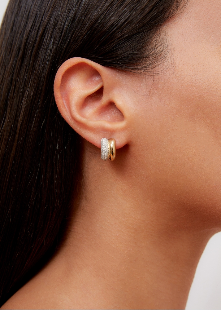 PAIRE DE MINI CRÉOLES BOUÉES DIAMANTS 2 ORS