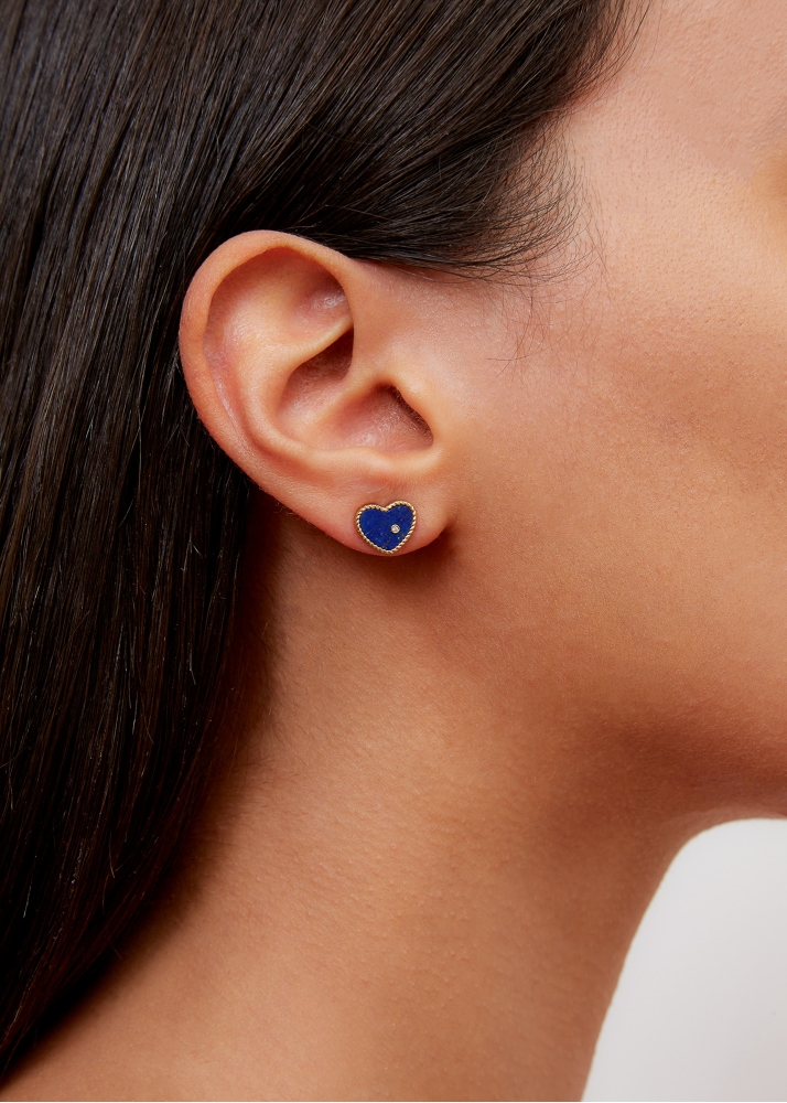 PAIRE DE BABY PUCES COEUR LAPIS LAZULI OR JAUNE