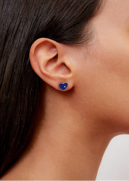 PAIRE DE BABY PUCES COEUR LAPIS LAZULI OR JAUNE