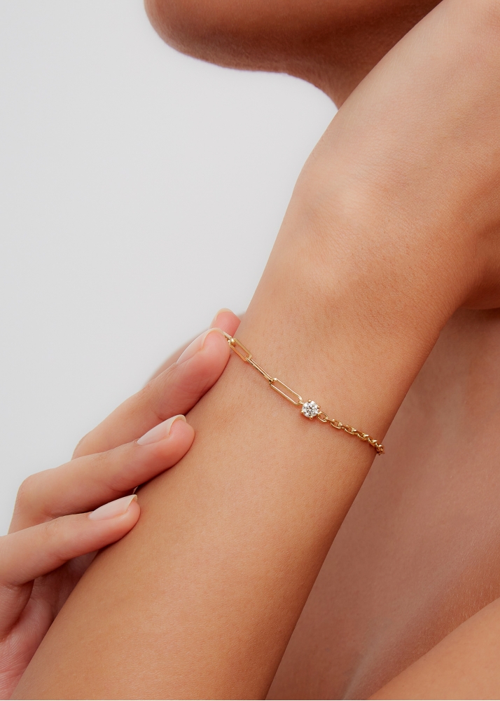 BRACELET SOLITAIRE DIAMANT ROND GM OR JAUNE