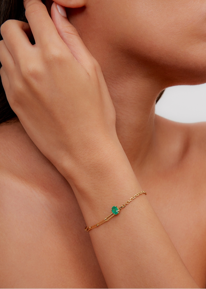 BRACELET SOLITAIRE ÉMERAUDE GM OR JAUNE