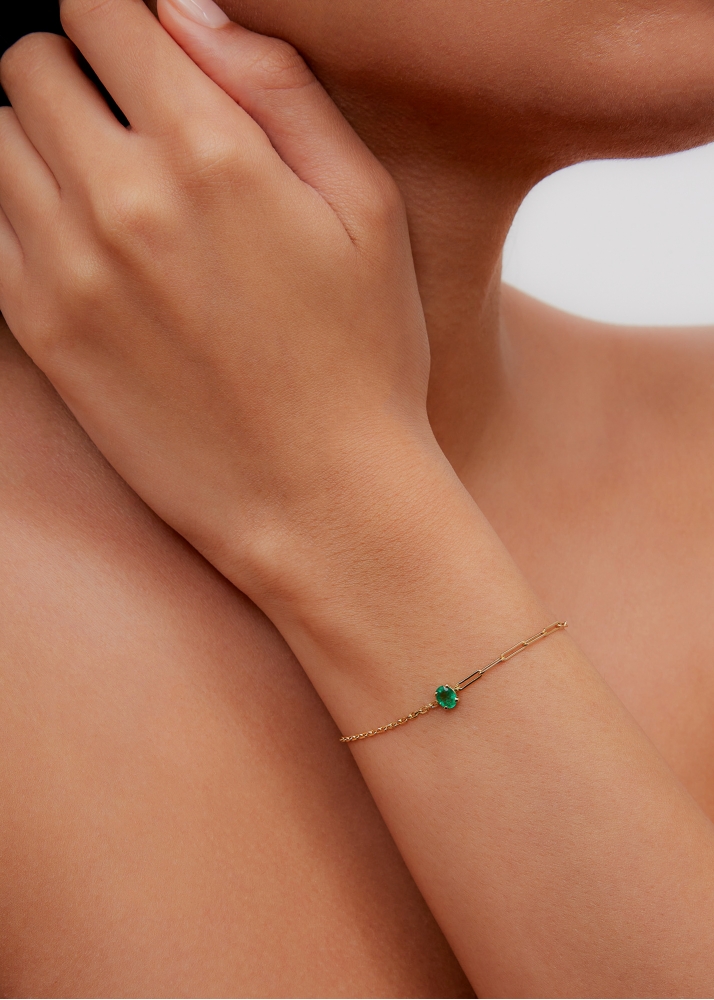 BRACELET SOLITAIRE ÉMERAUDE PM OR JAUNE