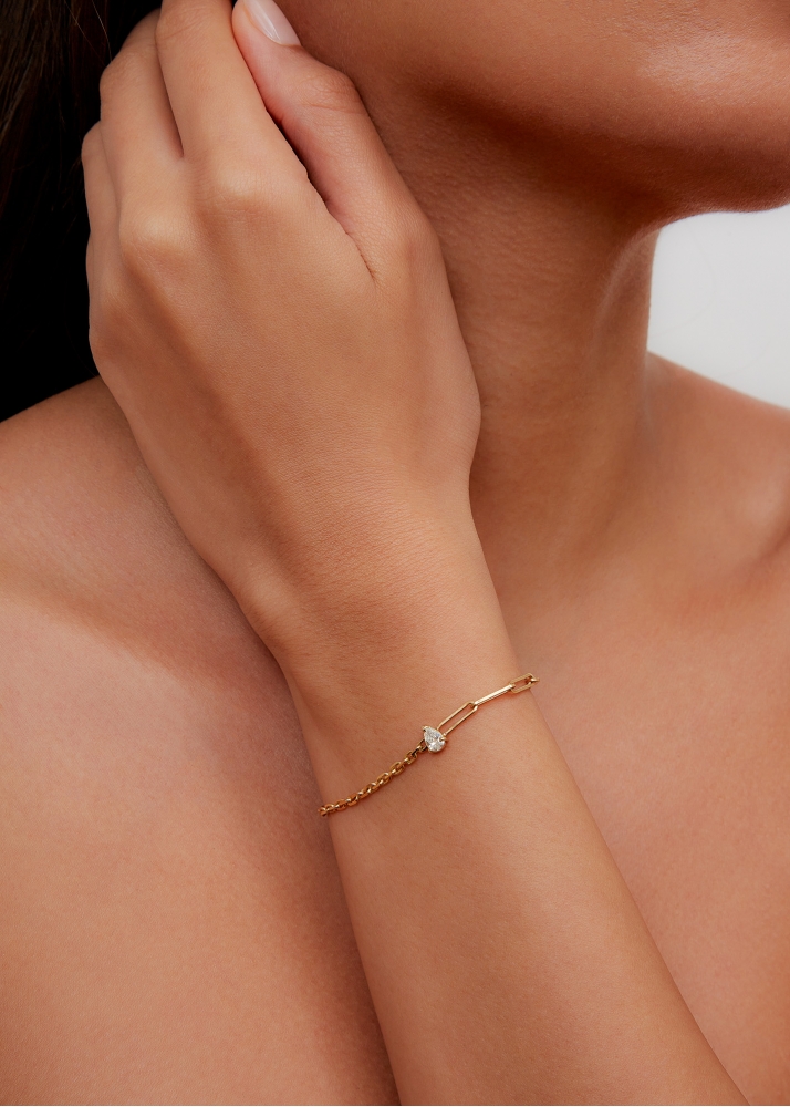 BRACELET SOLITAIRE DIAMANT POIRE GM OR JAUNE